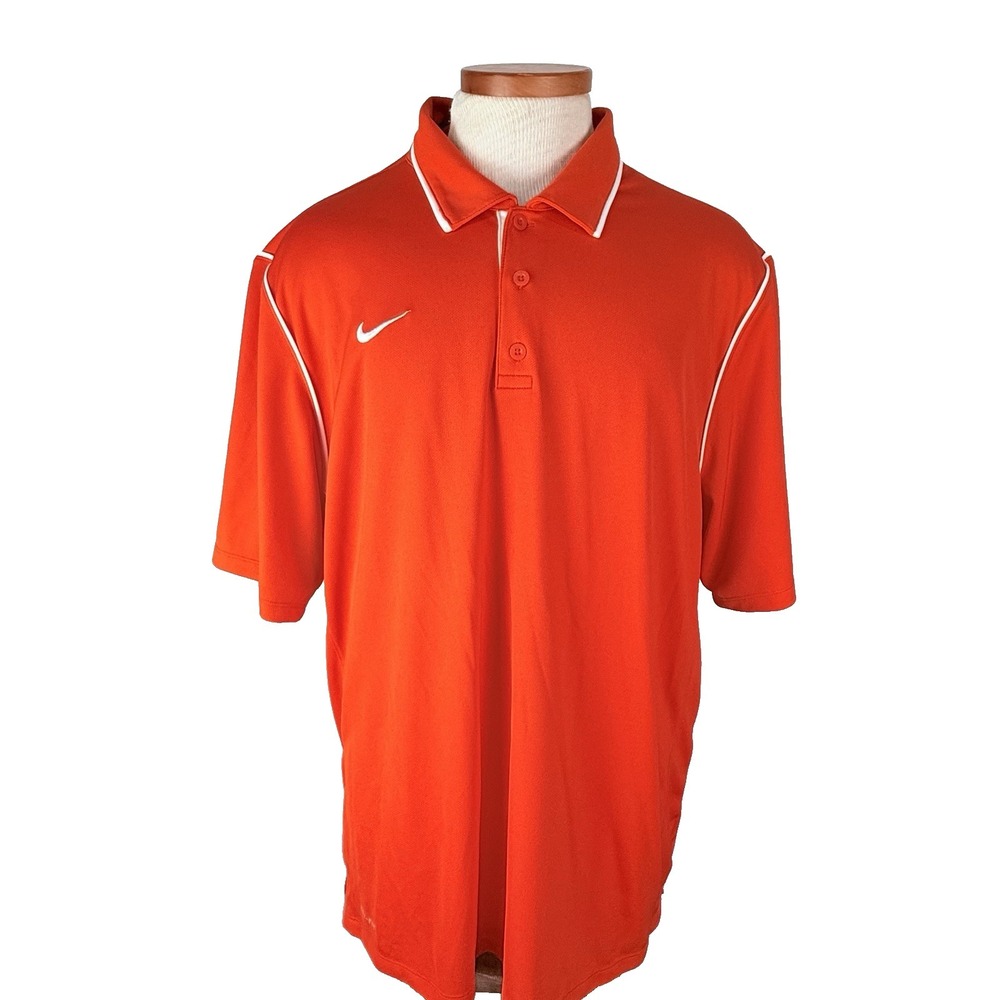 Nike Swoosh Dri Fit Performance Golf Polo Shirt Men XL Short Sleeve Orange White